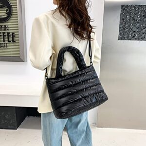 JQWSVE Puffer Tote Bag Fashion Quilted Crossbody Bags for Women Puffer Bag Solid Color Down Padded Shoulder Bag with Zipper