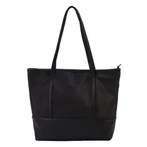 Women'S Soft Tote Shoulder Bag Lightweight Large Capacity Travel Essentials Leather Handbag Carry On Bag With Zipper (Black)