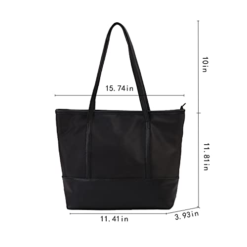 Women'S Soft Tote Shoulder Bag Lightweight Large Capacity Travel Essentials Leather Handbag Carry On Bag With Zipper (Black)