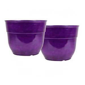 garden elements glazed brushed happy large plastic planter, 15″ (2, purple)