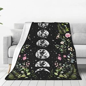 floral lunar night sky moon eclipse blanket fleece soft throw blankets all season warm lightweight blankets for bed sofa couch 50″x40″