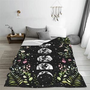 Floral Lunar Night Sky Moon Eclipse Blanket Fleece Soft Throw Blankets All Season Warm Lightweight Blankets for Bed Sofa Couch 50"X40"