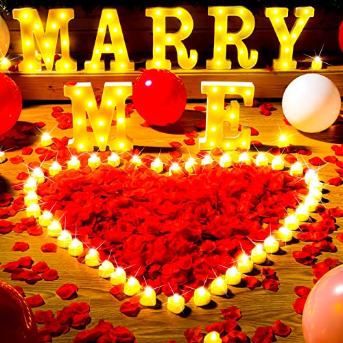 4115 Pcs Marry Me Sign Proposal Decorations 7 Pcs Light up Marry Me Sign 48 Pcs Heart Led Candle Tealight 4000 Pcs Red Artificial Rose Petal 60 Pcs Balloons for Romantic Night Party Wedding