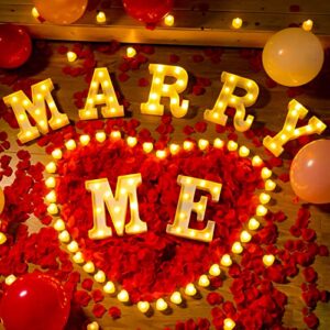 4115 Pcs Marry Me Sign Proposal Decorations 7 Pcs Light up Marry Me Sign 48 Pcs Heart Led Candle Tealight 4000 Pcs Red Artificial Rose Petal 60 Pcs Balloons for Romantic Night Party Wedding