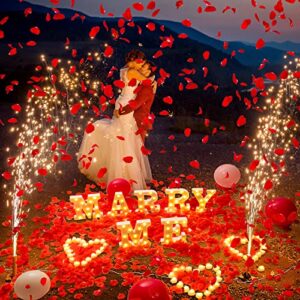 4115 Pcs Marry Me Sign Proposal Decorations 7 Pcs Light up Marry Me Sign 48 Pcs Heart Led Candle Tealight 4000 Pcs Red Artificial Rose Petal 60 Pcs Balloons for Romantic Night Party Wedding