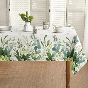 horaldaily spring summer tablecloth 60×84 inch, eucalyptus floral table cover for party picnic dinner decor