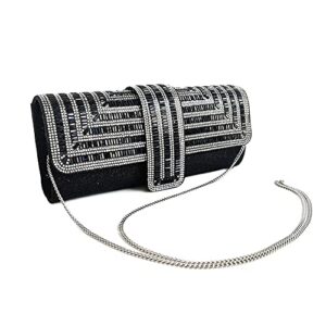 qeleg satin evening bags rhinestone clutch purses for women handbags formal wedding party prom purse money bags (black)