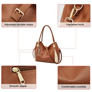 FOXLOVER Leather Handbags for Women, Genuine Leather Lady Top-handle Totes Women's Fashion Crossbody Bags Carryall Purses