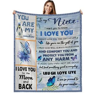 Niece Gifts Blanket - to My Beautiful Niece, Gifts for Niece from Aunt, Butterfly Blanket Nieces Birthday Throws Blankets, Graduation Birthday Present for Niece Gifts Ideas 60"x50"