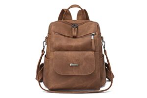 lafrious mini backpack purse, pu leather convertible women travel daypack multipurpose design handbag anti-theft shoulder bag with detachable shoulder strap brown