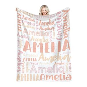 Personalized Blankets with Name Customized Baby Blankets for Girls Boys Adults Monogrammed Blankets and Throws Christmas Birthday Mothers Fathers Valentines Day Gift (Light Orange,30''×40'')
