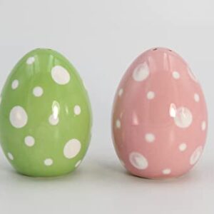 Fine Ceramic Pink & Green Easter Egg Salt & Pepper Shakers Set, 2-3/4" H