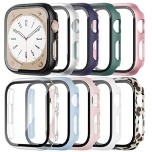 [10 pack] case compatible with apple watch series 8 series 7 41mm with tempered glass screen protector, hasdon full coverage hard pc bumper cover for iwatch series 8 7 41mm accessories