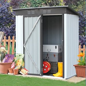 emkk 5’x 3’outdoor storage shed with singe lockable door,galvanized metal shed with air vent suitable for the garden,tiny house storage sheds outdoor for backyard patio lawn