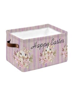 storage bins large storage basket,easter lily watercolor bunny collapsible storage bins with handle,purple gradient retro linen storage baskets cube organizer for shelves closet nursery
