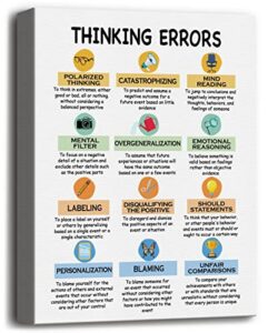 thinking errors canvas wall art decor, cognitive distortions decor, school psychologist canvas prints poster counselor office decor, therapy anxiety, psychologist cbt mental health strategies 12×15