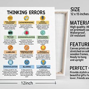 Thinking Errors Canvas Wall Art Decor, Cognitive Distortions Decor, School Psychologist Canvas Prints Poster Counselor Office Decor, Therapy Anxiety, Psychologist CBT Mental Health Strategies 12x15