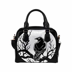 interestprint black crow sitting at night womens top handle pu leather shoulder satchel bag mulit