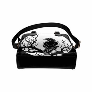 InterestPrint Black Crow Sitting at Night Womens Top Handle PU Leather Shoulder Satchel Bag Mulit