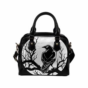 InterestPrint Black Crow Sitting at Night Womens Top Handle PU Leather Shoulder Satchel Bag Mulit