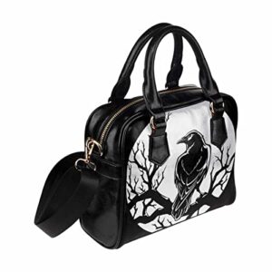 InterestPrint Black Crow Sitting at Night Womens Top Handle PU Leather Shoulder Satchel Bag Mulit