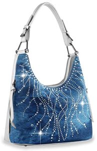 zzfab artistic rhinestone fringe pattern gem hobo blue