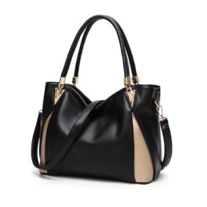 handbags for women pu leather shoulder bag large crossbody purse ladies tote bags with adjustable shoulder strap (black)