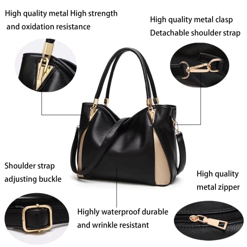 Handbags for women PU Leather Shoulder Bag Large Crossbody Purse Ladies Tote Bags with Adjustable Shoulder Strap (black)