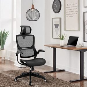 Office Chair Ergonomic Desk Chair - Curved Linear Mesh Seat Lumbar Support HighBack Computer Chair with Headrest Flip-up Armrests, Adjustable Height & Tilt Home Chairs, Swivel Executive Task Chair