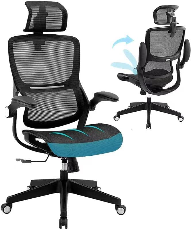 Office Chair Ergonomic Desk Chair - Curved Linear Mesh Seat Lumbar Support HighBack Computer Chair with Headrest Flip-up Armrests, Adjustable Height & Tilt Home Chairs, Swivel Executive Task Chair