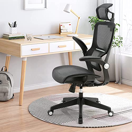 Office Chair Ergonomic Desk Chair - Curved Linear Mesh Seat Lumbar Support HighBack Computer Chair with Headrest Flip-up Armrests, Adjustable Height & Tilt Home Chairs, Swivel Executive Task Chair