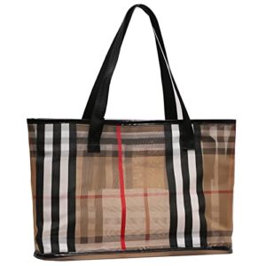 large clear tote bags,transparent shoulder handbag for women,waterproof beach bag swim gym shopping travel bag(brown)