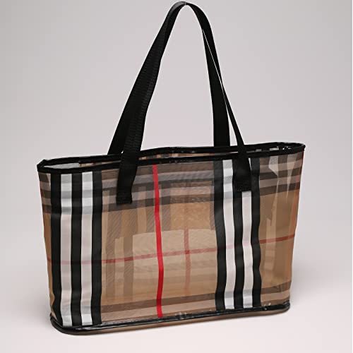 Large Clear Tote Bags,Transparent Shoulder Handbag for Women,Waterproof Beach Bag Swim Gym Shopping Travel Bag(brown)