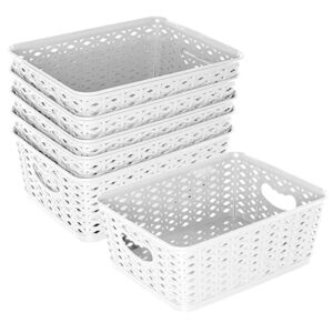 larque plastic storage bins, 6 pack, 10.2 in x 7.3 in x 3.9 in – small weave organization and storage bins, perfect for kitchens, pantries, craft rooms bookshelves and more