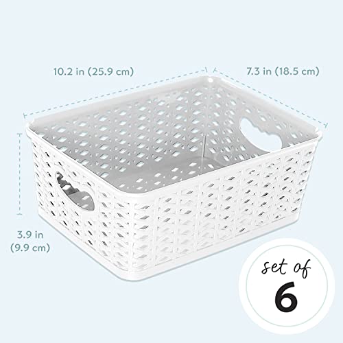 LARQUE Plastic Storage Bins, 6 Pack, 10.2 in x 7.3 in x 3.9 in - Small Weave Organization and Storage Bins, Perfect for Kitchens, Pantries, Craft Rooms Bookshelves and More