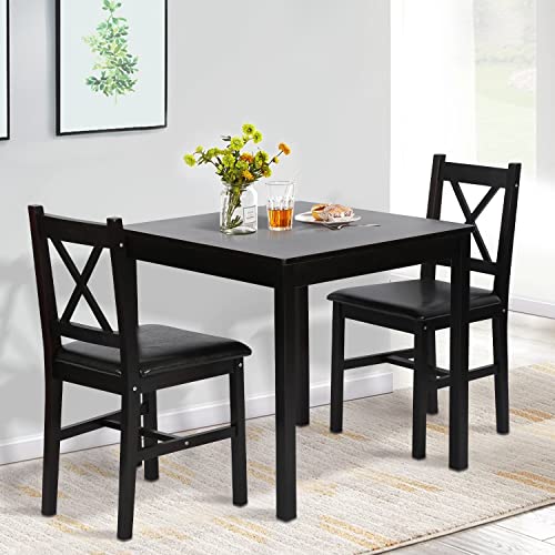 Small Kitchen Table Set for 2, 3 Piece Wooden Dining Table Set with 2 Chairs for Small Space, Modern Square Counter Height Dinette Set for Kitchen, Restaurant, Dark Brown