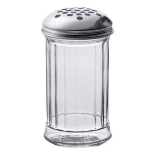 12 oz. cheese shaker/red pepper shaker with 1/4″ large holes stainless steel lid, clear glass suger/spice dispenser lids, by geex depot us (glass, 12 oz)