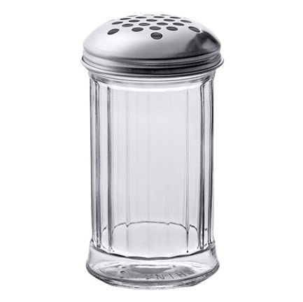 12 Oz. Cheese Shaker/Red Pepper Shaker with 1/4" Large Holes Stainless Steel Lid, Clear Glass suger/spice dispenser Lids, By Geex Depot US (Glass, 12 Oz)