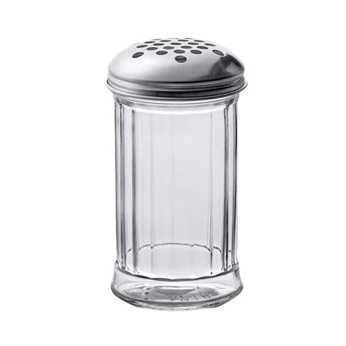 12 Oz. Cheese Shaker/Red Pepper Shaker with 1/4" Large Holes Stainless Steel Lid, Clear Glass suger/spice dispenser Lids, By Geex Depot US (Glass, 12 Oz)