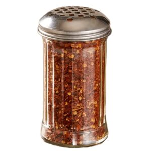 12 Oz. Cheese Shaker/Red Pepper Shaker with 1/4" Large Holes Stainless Steel Lid, Clear Glass suger/spice dispenser Lids, By Geex Depot US (Glass, 12 Oz)