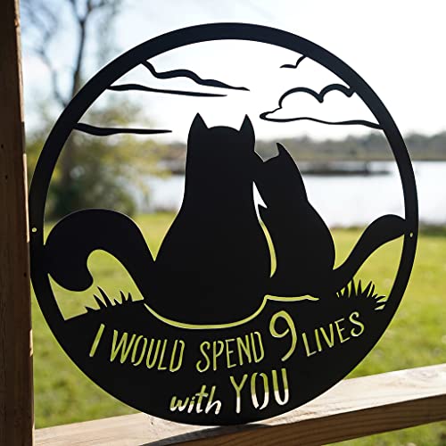 RealSteel 9 Lives Together Cats – Room Décor - Gift for Cat Lovers – Outdoor Wall Decoration – For Husband or Wife (Black, 12")