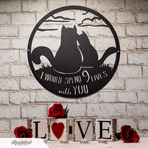 RealSteel 9 Lives Together Cats – Room Décor - Gift for Cat Lovers – Outdoor Wall Decoration – For Husband or Wife (Black, 12")