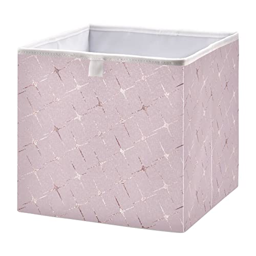 QUGRL Gold Rose Geometric Cube Storage Bins Organizer Stackable Pink Sparkles Glitter Clothes Storage Basket Box for Shelves Closet Cabinet Office Dorm Bedroom 11x11 in