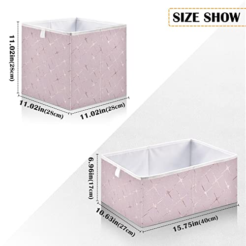 QUGRL Gold Rose Geometric Cube Storage Bins Organizer Stackable Pink Sparkles Glitter Clothes Storage Basket Box for Shelves Closet Cabinet Office Dorm Bedroom 11x11 in