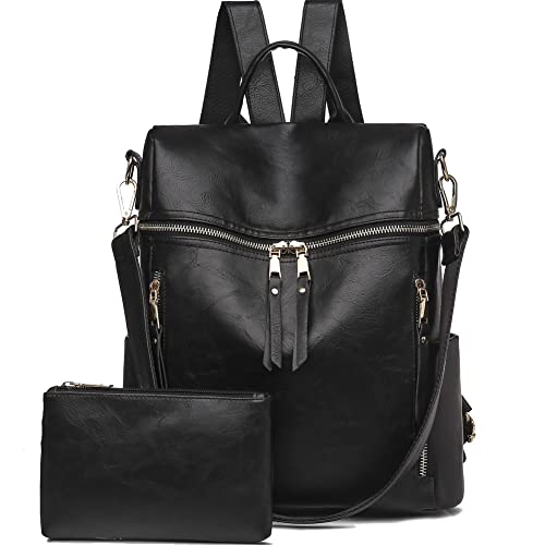 Leather Backpack Purse for Women Fashion Travel Large Girls Shoulder Bags with Small Purse Adjustable Strap