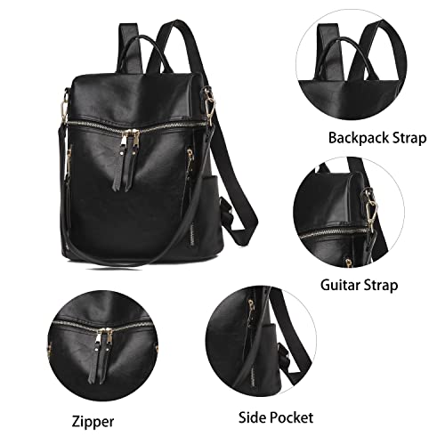 Leather Backpack Purse for Women Fashion Travel Large Girls Shoulder Bags with Small Purse Adjustable Strap