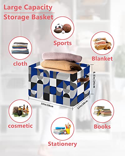 Storage Cubes Organizer with Handles, Rustic Ombre Nordic Geometry Storage Bins Fabric Collapsible Storage Baskets for Shelf Cloth Organizers Box 2pcs Blue and Gray Abstract Middle Age