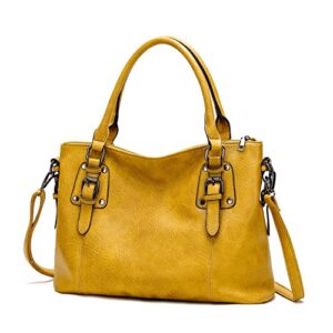 vintage hobo bags for women vegan leather top-handle handbags large ladies purse crossbody shoulder bag (yellow)