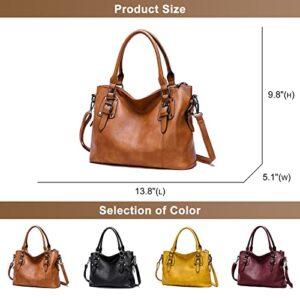 Vintage Hobo Bags for Women Vegan Leather Top-Handle Handbags Large Ladies Purse Crossbody Shoulder Bag (Yellow)