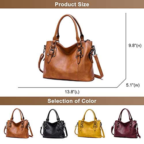 Vintage Hobo Bags for Women Vegan Leather Top-Handle Handbags Large Ladies Purse Crossbody Shoulder Bag (Yellow)